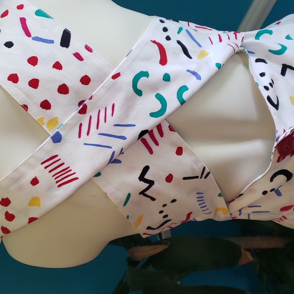 VINTAGE SUNDRESS Geary Roark Kamisoto. Size 10. White with multicolored pattern. - Picture 5 of 13